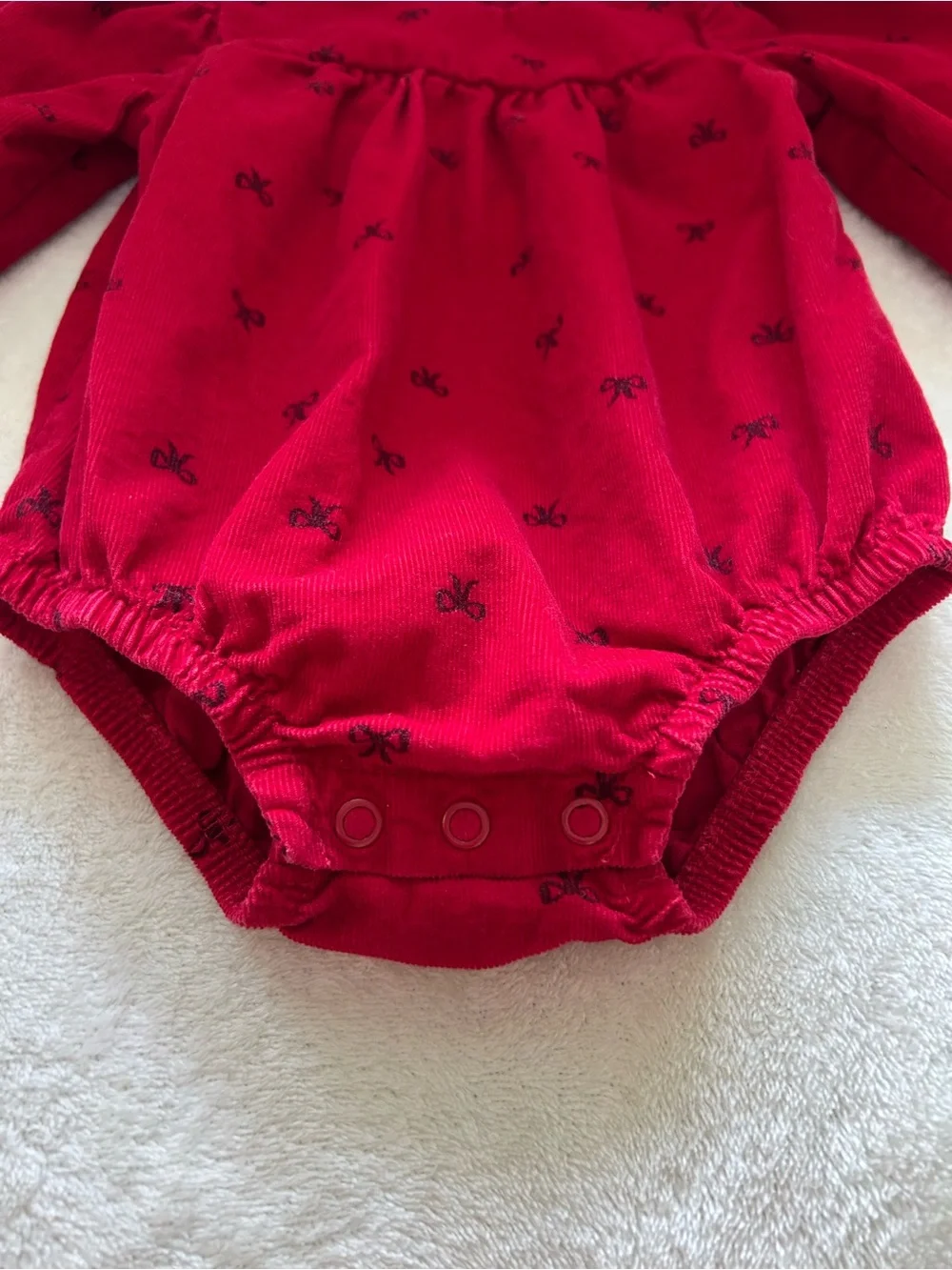 Carter's Red Bow Print Corduroy Long-Sleeve Baby One-Piece